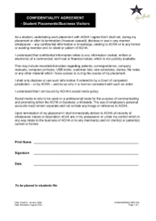 2.505 confidentiality agreement student placements business visitors