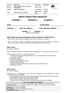 Safety Induction Checklist