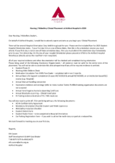 Nursing / midwifery clinical placement at ashford hospital in 2024