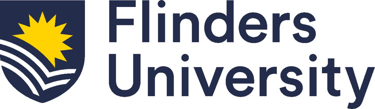 The Flinders University Logo (2022) With transparent background, blue text, horizontal setup